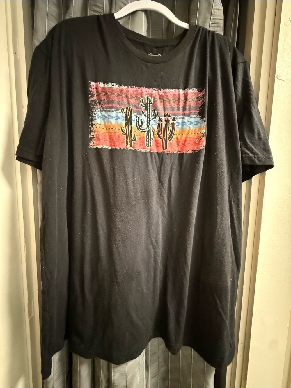 Men's Black Short-Sleeve Tee with Southwestern Cactus Graphic